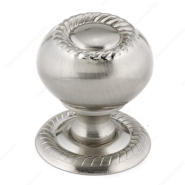 Rope Detail Knob with Rope Detail Back Plate Satin Nickel BP86060195